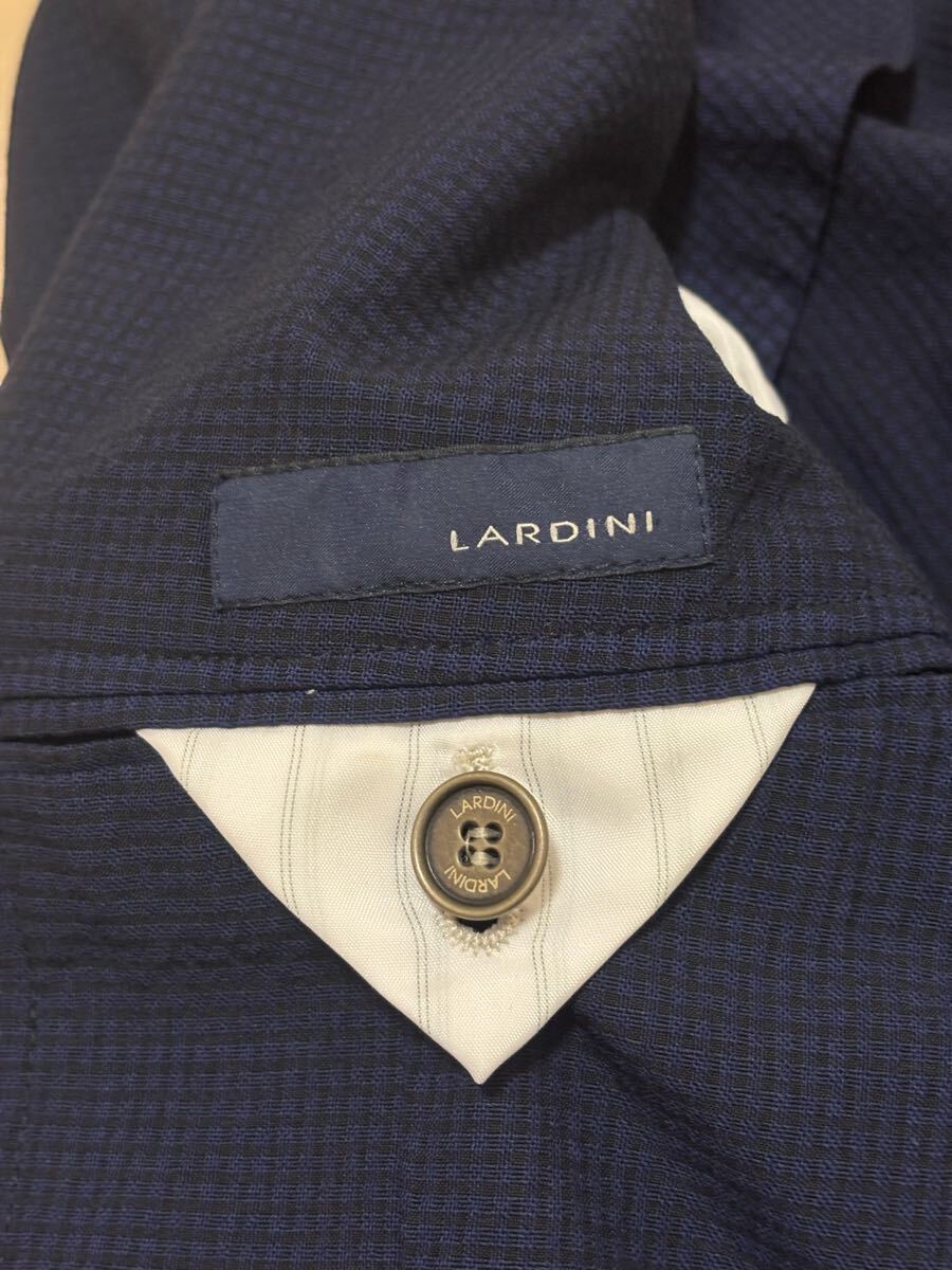 美品　LARDINI シアサッカー　テーラード　ジャケット　ウール　ステッチ　ラルディーニ　イタリア製　ネイビー　紺色　48 L アンコン