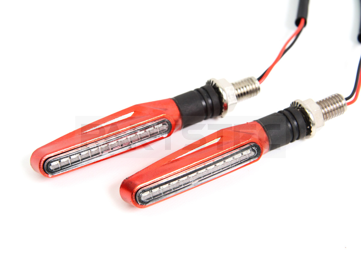★訳あり品★ DC12V バイク 汎用 LED ウインカー メタリックレッド 左右セット M10 12連 SMD / 134-18×2 JP NG*