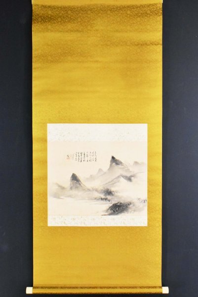 真作】B5158 橋本独山「青山過雨明図」絹本 共箱 二重箱 肉筆