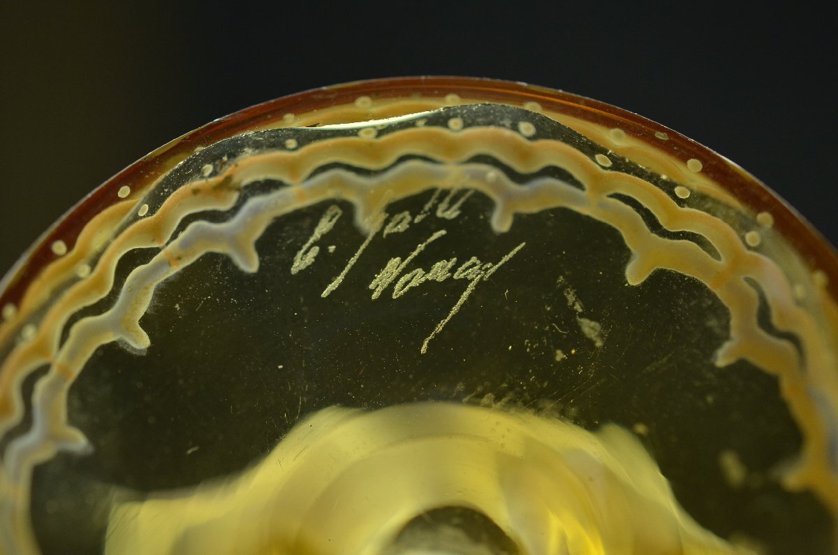 五】エミール・ガレ エナメル彩花文花瓶 20世紀初頭 - 工芸ガラス