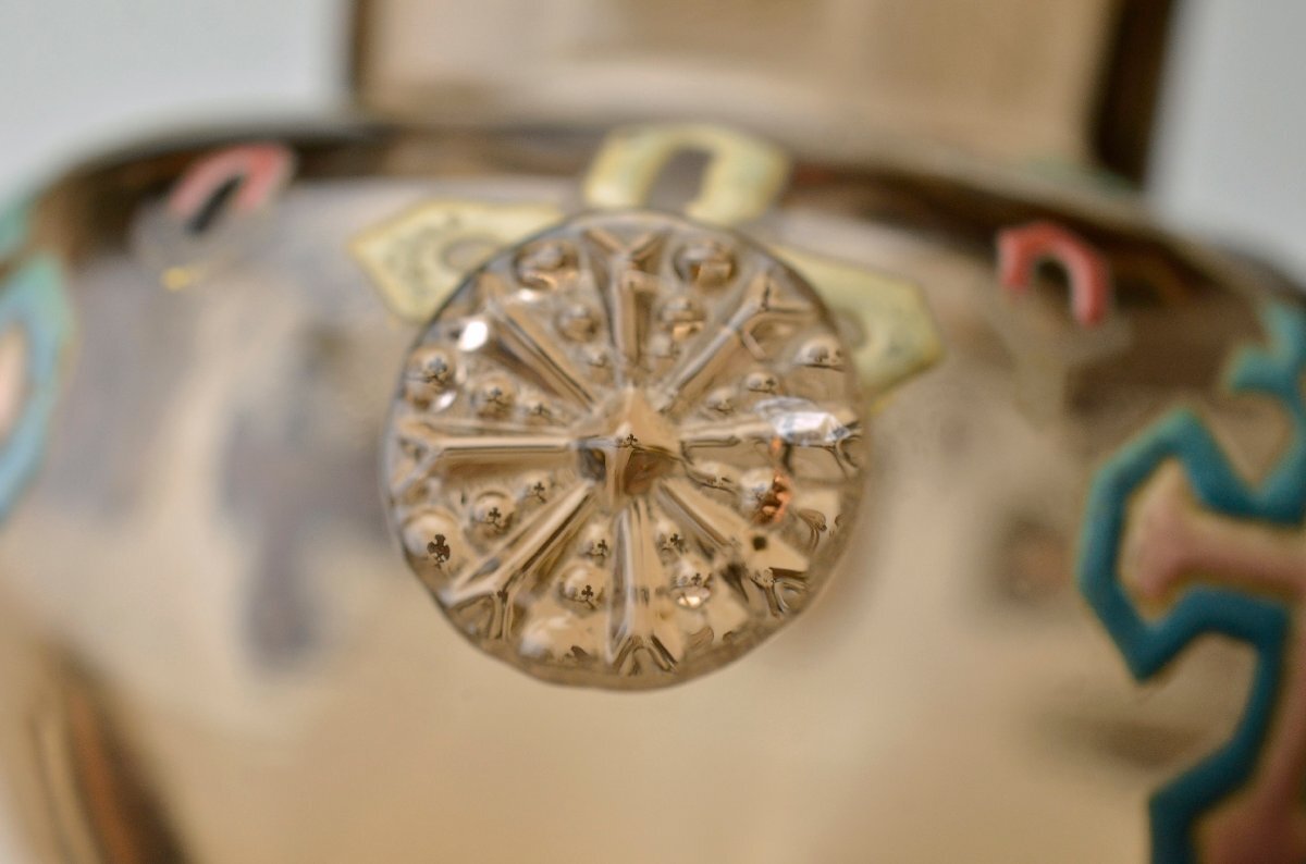 【YB】Emile Galle(エミール?ガレ)貴重な初期本人作 エナメル彩獅子花カメオ十字文花瓶【技法】金彩アプリカシオン★西洋アンティーク花器