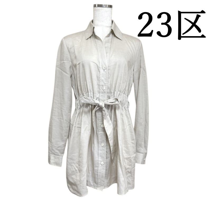 23區(qū) ドロストブラウス シアーブラウス 長袖 ベージュ 無地 38號
