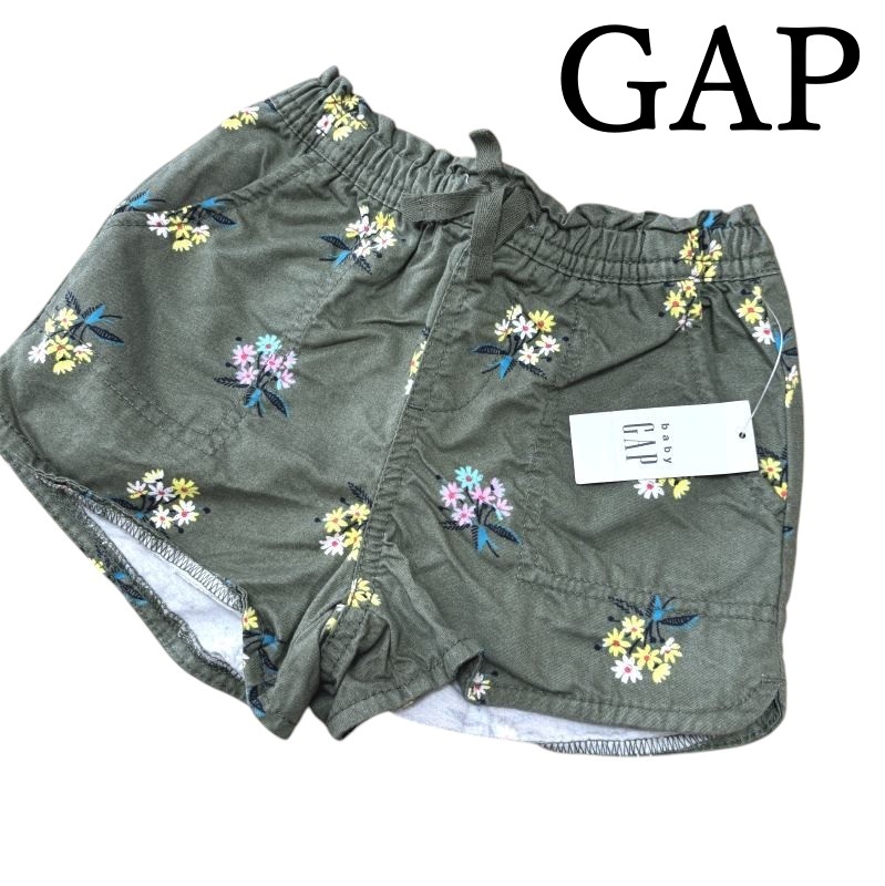 GAP ショートパンツ フラワープリント モスグリーン 90
