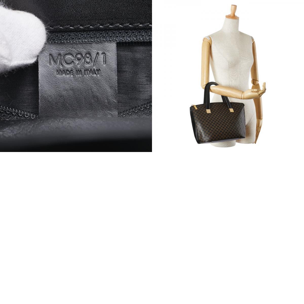 セリーヌ マカダム ハンドバッグ ブラック ブラウン PVC レザー レディース CELINE 【中古】