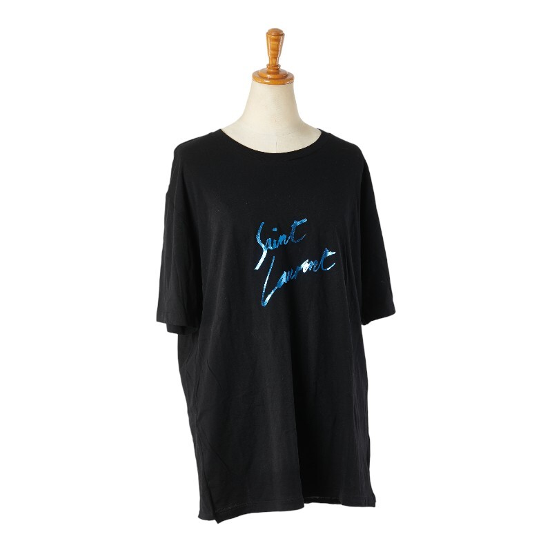 サンローラン ロゴプリント Tシャツサイズ：S ブラック ブルー コットン メンズ SAINT LAURENT 【中古】
