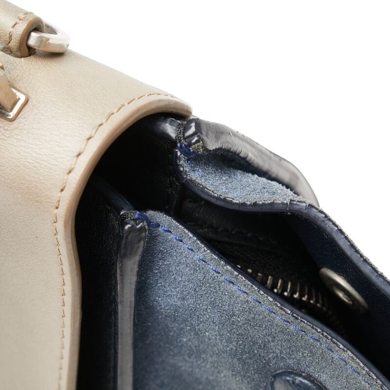 セリーヌ トラペーズ ミディアム トリコロール ハンドバッグ ショルダーバッグ 2WAY ベージュ ブラック ブルー レザー CELINE 【中古】
