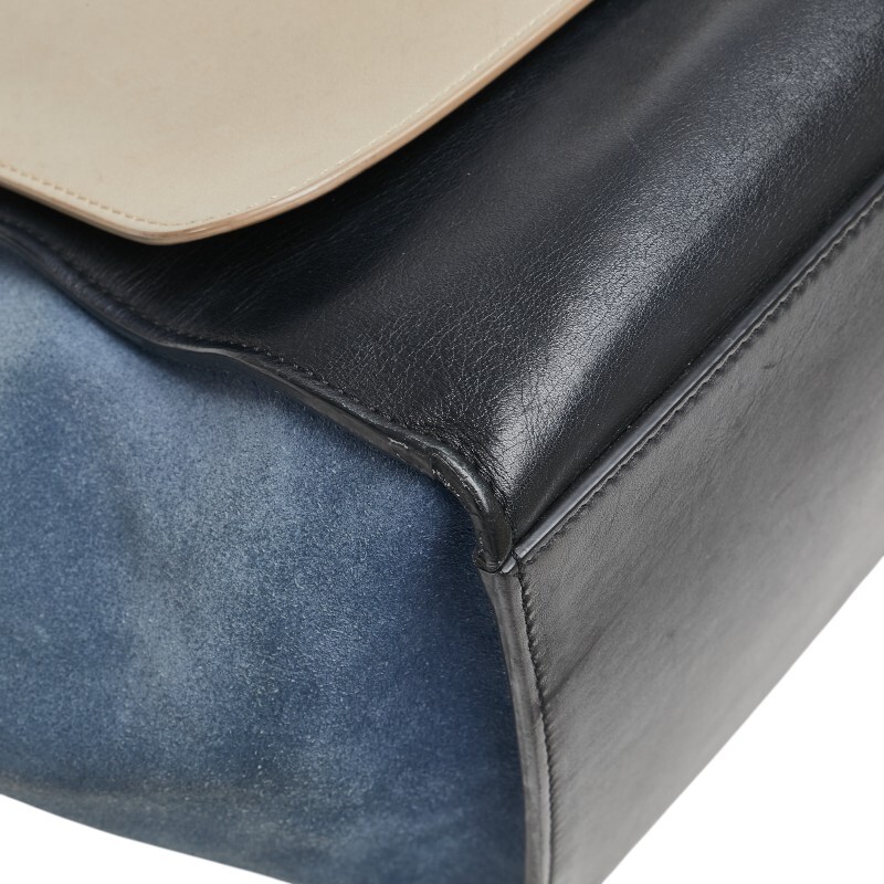 セリーヌ トラペーズ ミディアム トリコロール ハンドバッグ ショルダーバッグ 2WAY ベージュ ブラック ブルー レザー CELINE 【中古】