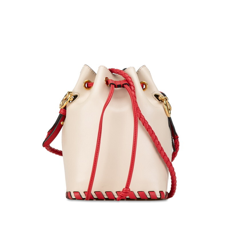  Fendi montorezo-ru наклонный .. сумка на плечо 8BS010 бежевый красный кожа женский FENDI [ б/у ]