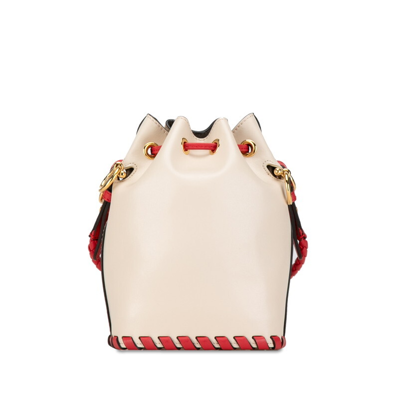  Fendi montorezo-ru наклонный .. сумка на плечо 8BS010 бежевый красный кожа женский FENDI [ б/у ]