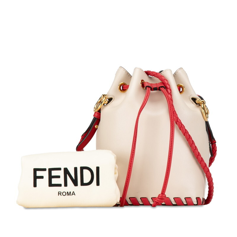  Fendi montorezo-ru наклонный .. сумка на плечо 8BS010 бежевый красный кожа женский FENDI [ б/у ]