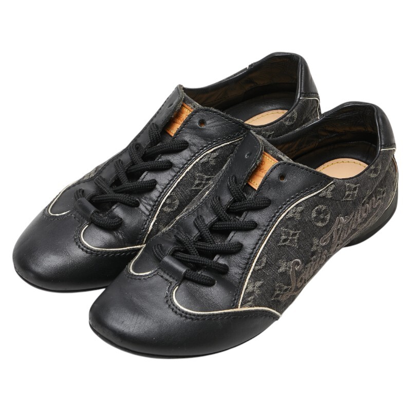 ルイ ヴィトン モノグラム デニム スニーカー サイズ：34 1/2 GO0037 ブラック デニム レザー レディース LOUIS VUITTON 【中古】