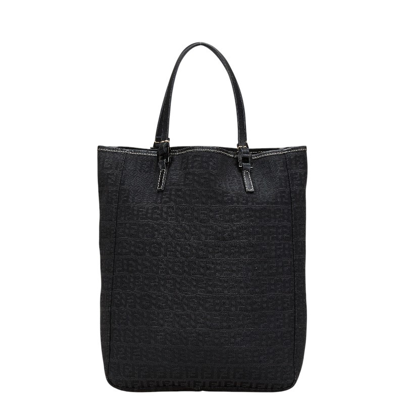 フェンディ ズッキーノ ハンドバッグ 8BH006 ブラック キャンバス レザー レディース FENDI 【中古】