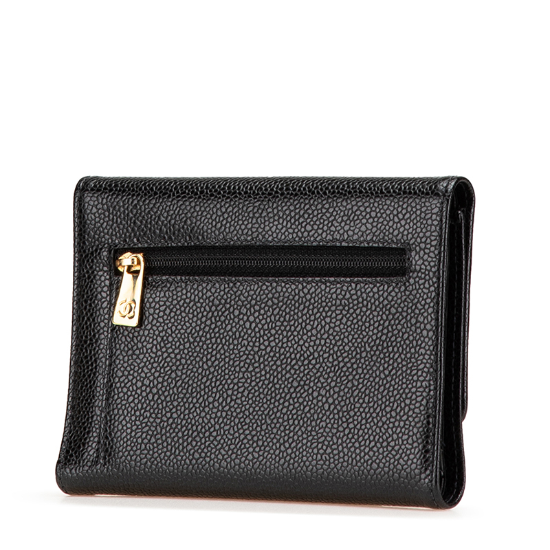 シャネル ココマーク 三つ折り財(cái)布 ブラック キャビアスキン レディース CHANEL 【中古】