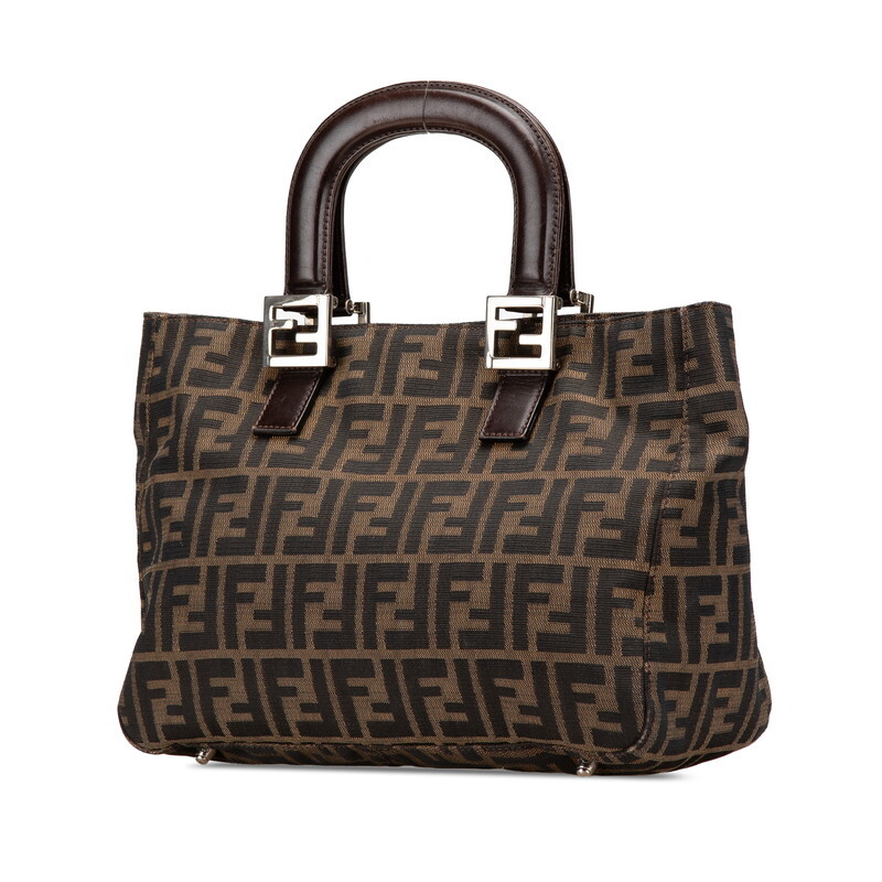 フェンディ ズッカ ハンドバッグ ブラウン キャンバス レザー レディース FENDI 【中古】
