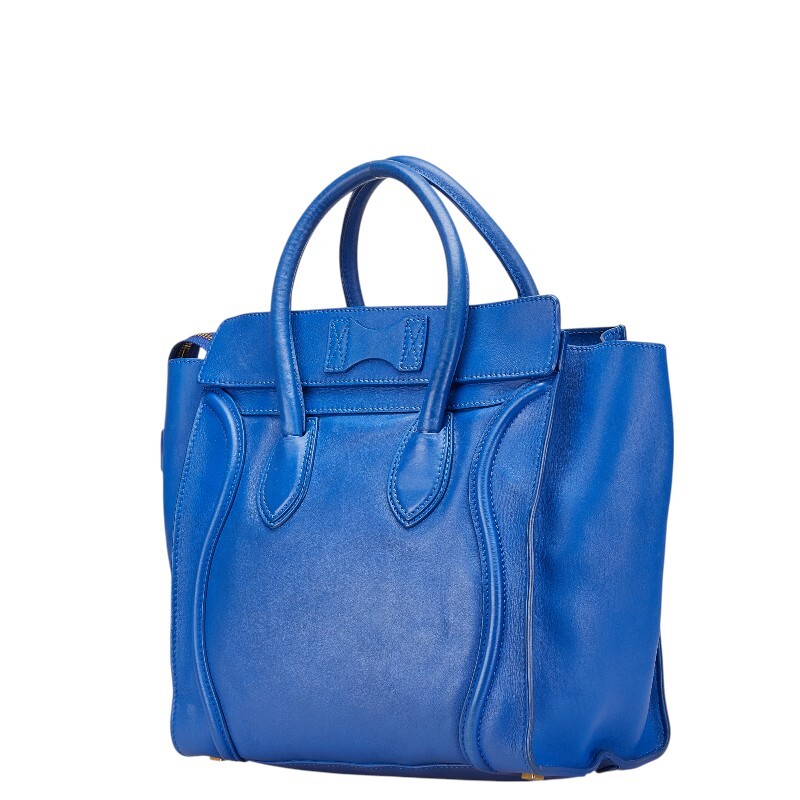 セリーヌ ラゲージ ミニショッパー ハンドバッグ ブルー レザー レディース CELINE 【中古】