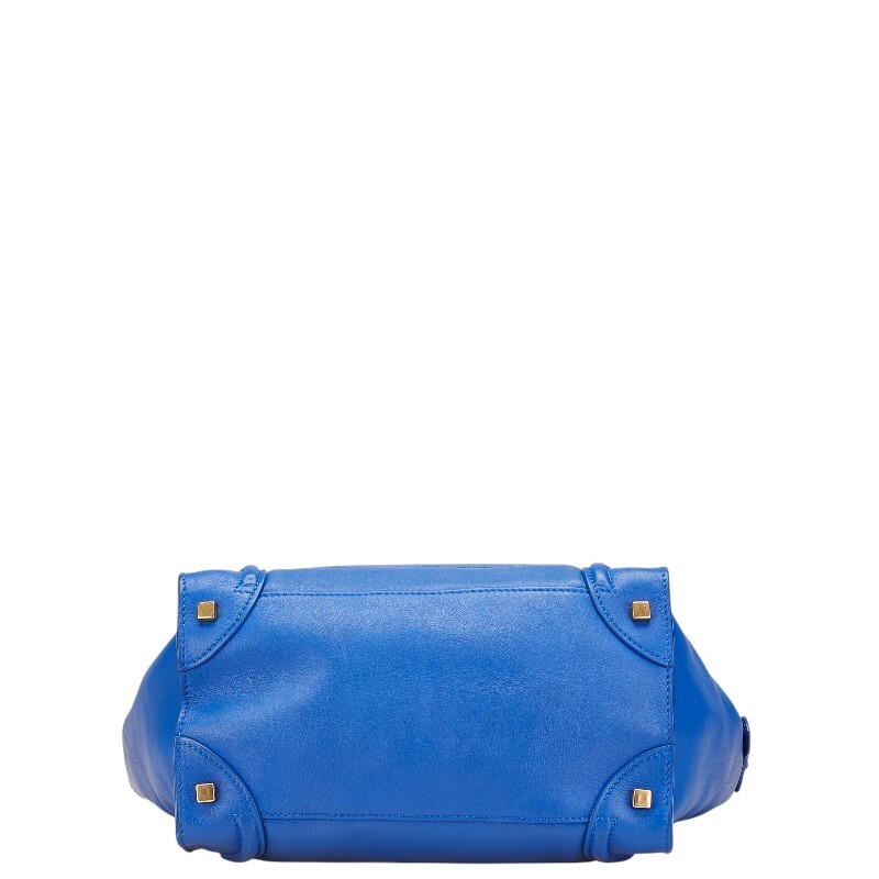 セリーヌ ラゲージ ミニショッパー ハンドバッグ ブルー レザー レディース CELINE 【中古】