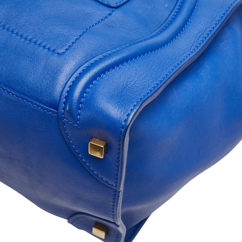 セリーヌ ラゲージ ミニショッパー ハンドバッグ ブルー レザー レディース CELINE 【中古】