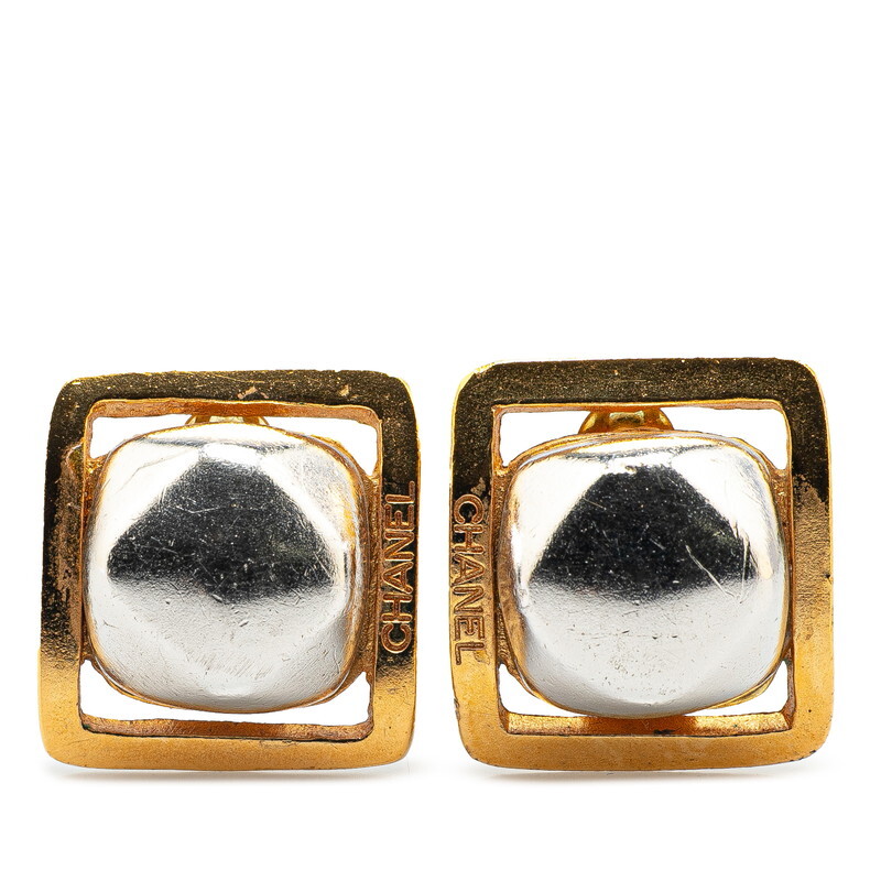 シャネル ヴィンテージ ロゴ スクエア イヤリング ゴールド シルバー メッキ レディース CHANEL 【中古】