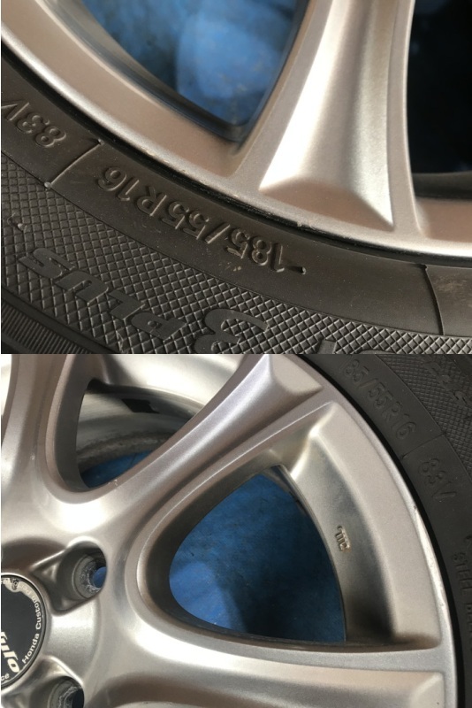 激安！タイヤホイールセット！Modulo 16-6J 4H/100 ET53 + 185/55R16 中古 國(guó)産タイヤ 4本 インサイト/フィット/シャトル等！HM001134