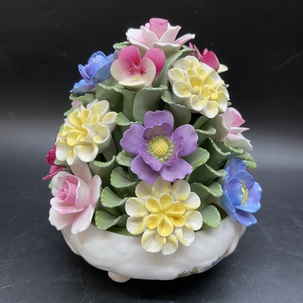 I205 AYNSLEY エインズレイ FLORAL フローラル ハワードスプレイ フッテドボウルフラワー 陶花　置物　インテリア　ヴィンテージ　欠け有