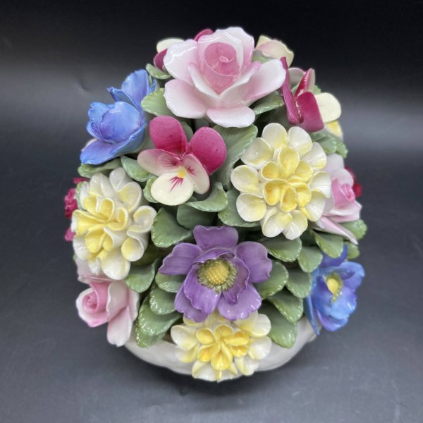 I205 AYNSLEY エインズレイ FLORAL フローラル ハワードスプレイ フッテドボウルフラワー 陶花　置物　インテリア　ヴィンテージ　欠け有