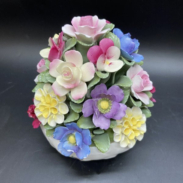 I205 AYNSLEY エインズレイ FLORAL フローラル ハワードスプレイ フッテドボウルフラワー 陶花　置物　インテリア　ヴィンテージ　欠け有