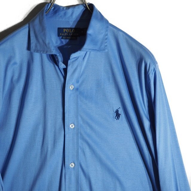 P9879f55　■Polo Ralph Lauren ポロ ラルフローレン■　KNIT DREES SHIRT ニット ドレスシャツ ブルー M / 長(zhǎng)袖 春～秋