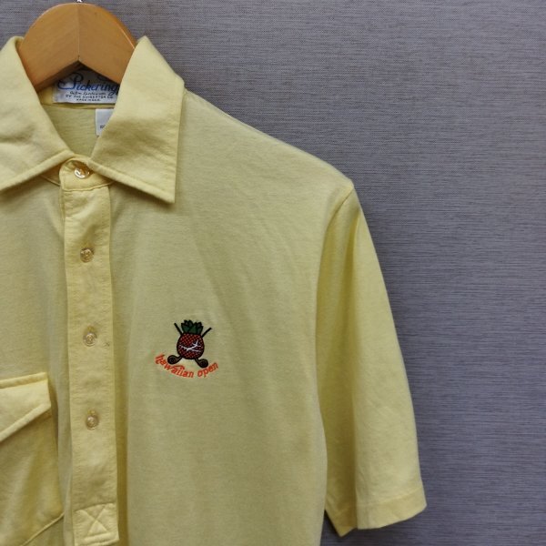 U664 pickering ピカリング 80s 90s USA制 古著 ヴィンテージ ハワイアンオープン 刺繍ロゴ 半袖 ポロシャツ メンズ イエロー系 サイズ S