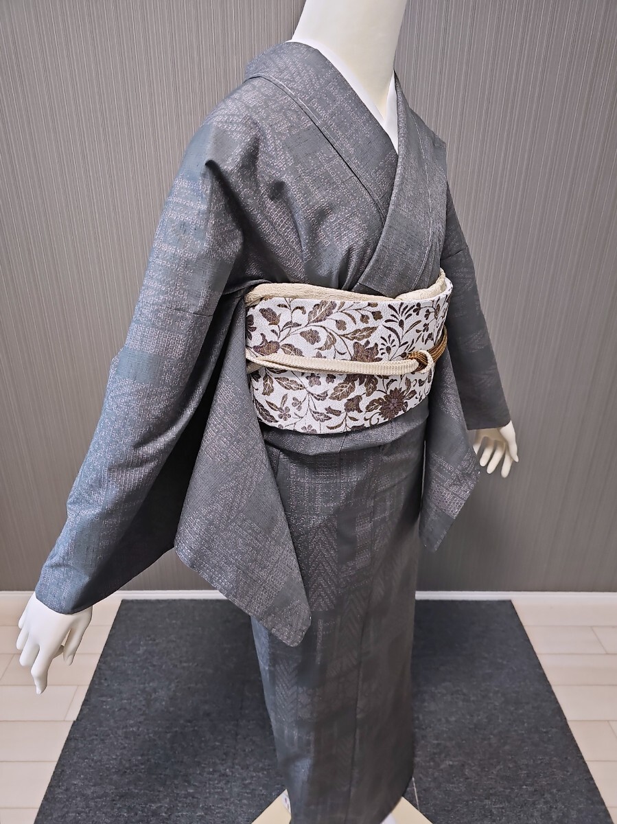 すずや■602 【単衣】新品未使用正絹【結(jié)城紬】　裄丈69cm 　著丈169cm　　 紅消鼠系