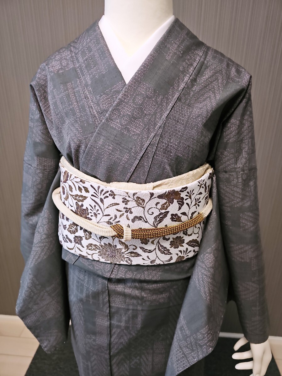 すずや■602 【単衣】新品未使用正絹【結(jié)城紬】　裄丈69cm 　著丈169cm　　 紅消鼠系