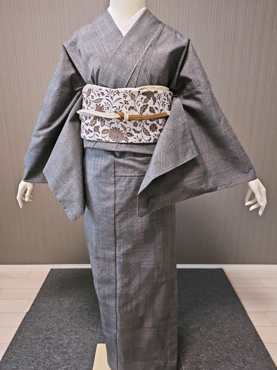 すずや■602 【単衣】新品未使用正絹【結(jié)城紬】　裄丈69cm 　著丈169cm　　 紅消鼠系
