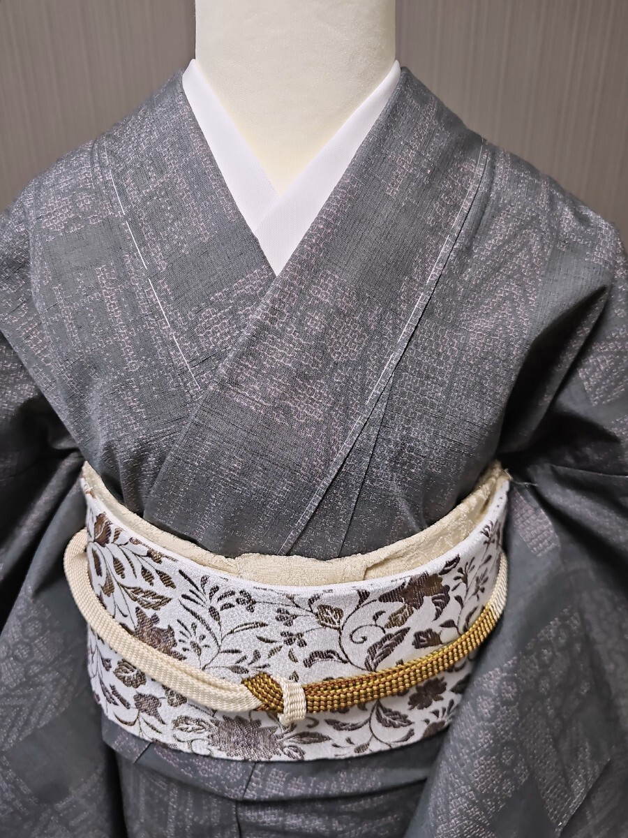 すずや■602 【単衣】新品未使用正絹【結(jié)城紬】　裄丈69cm 　著丈169cm　　 紅消鼠系