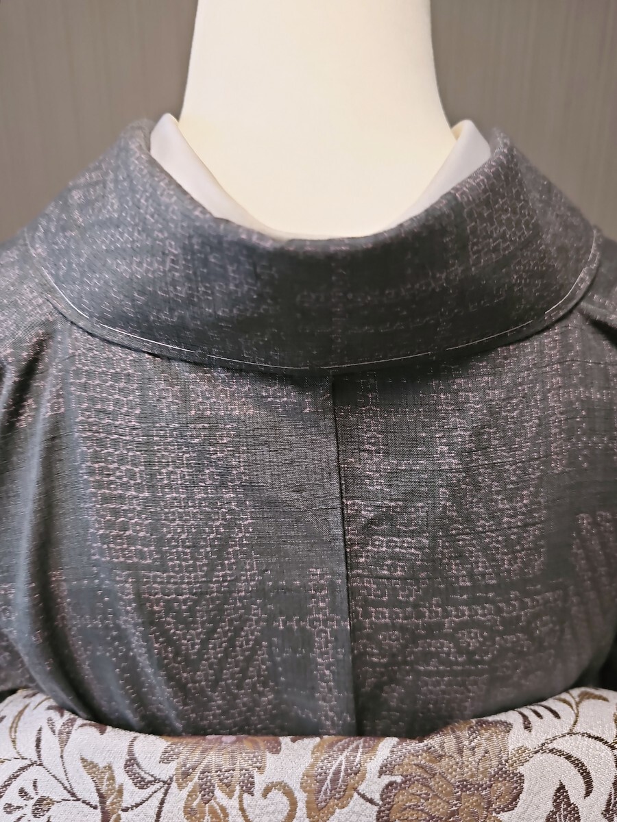 すずや■602 【単衣】新品未使用正絹【結(jié)城紬】　裄丈69cm 　著丈169cm　　 紅消鼠系