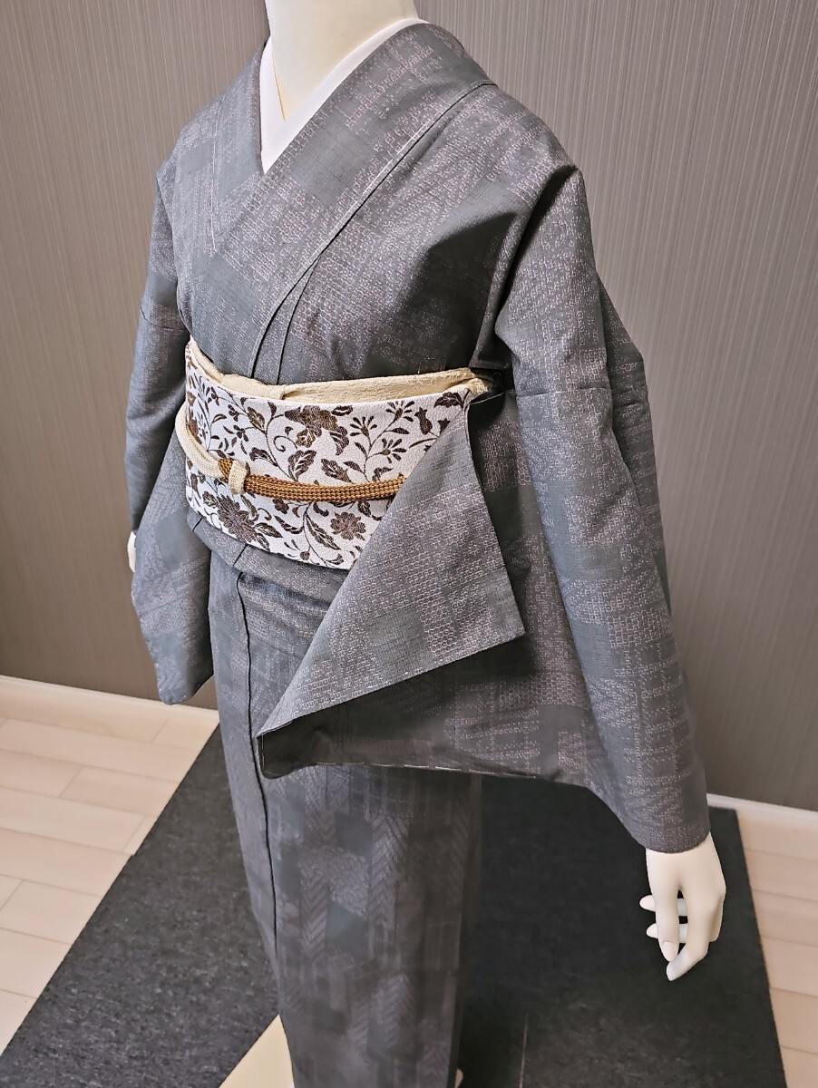 すずや■602 【単衣】新品未使用正絹【結(jié)城紬】　裄丈69cm 　著丈169cm　　 紅消鼠系