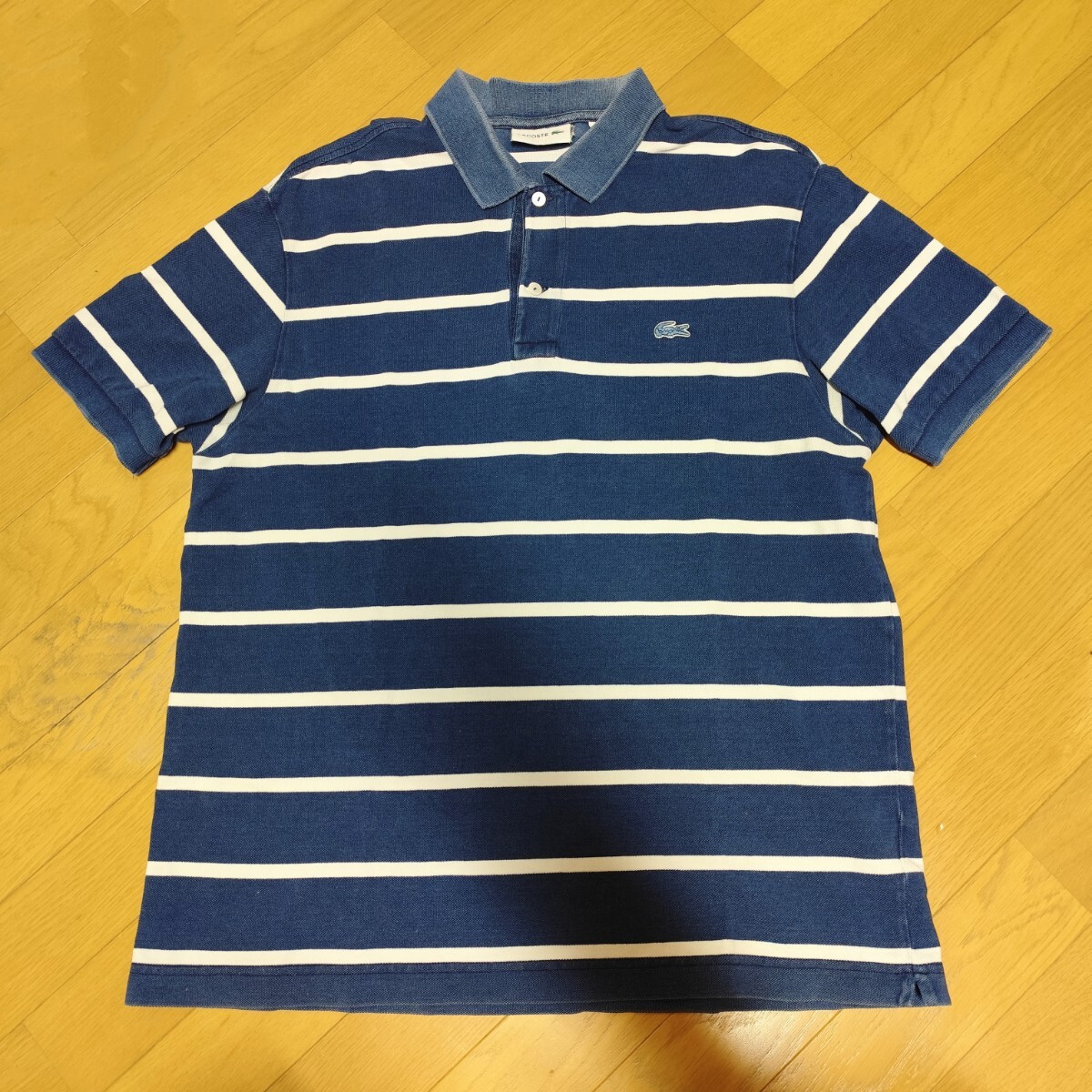 ラコステ LACOSTE インディゴ染めボーダーポロシャツ サイズ5 メンズL?XL相當(dāng) インディゴ/ホワイト
