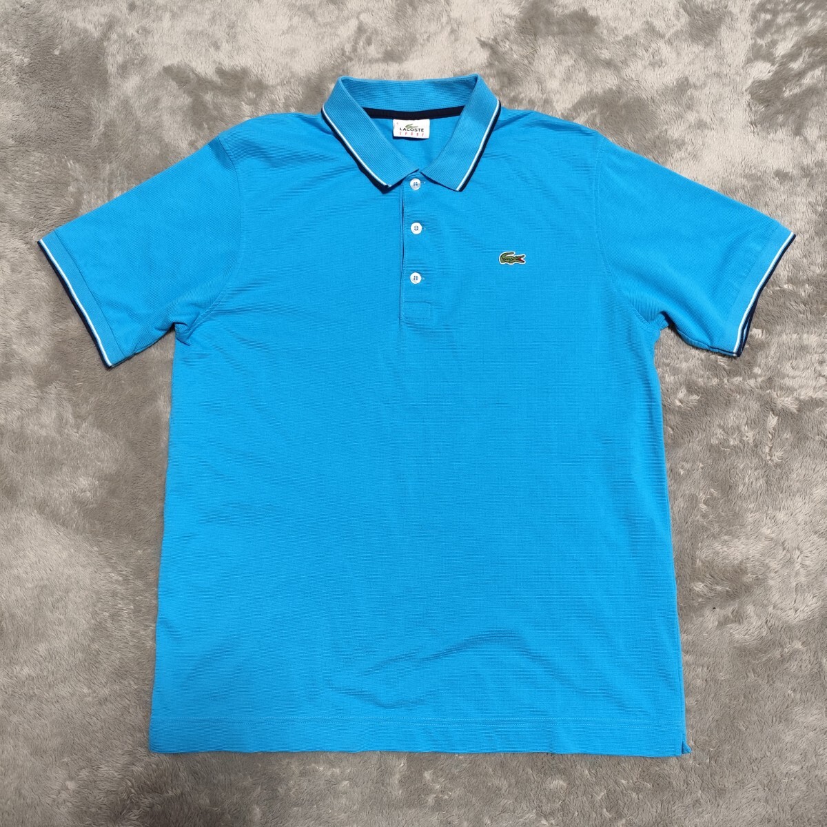 ラコステ LACOSTE 半袖鹿の子ポロシャツ 水色 サイズ5 メンズL?XL相當(dāng)