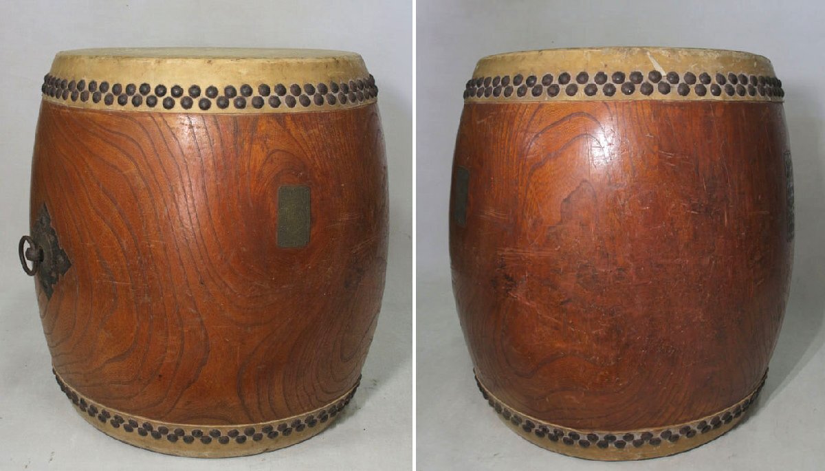 時代市場■本欅長胴太鼓1.6尺（48cm）■送料著払■打楽器?祭禮具