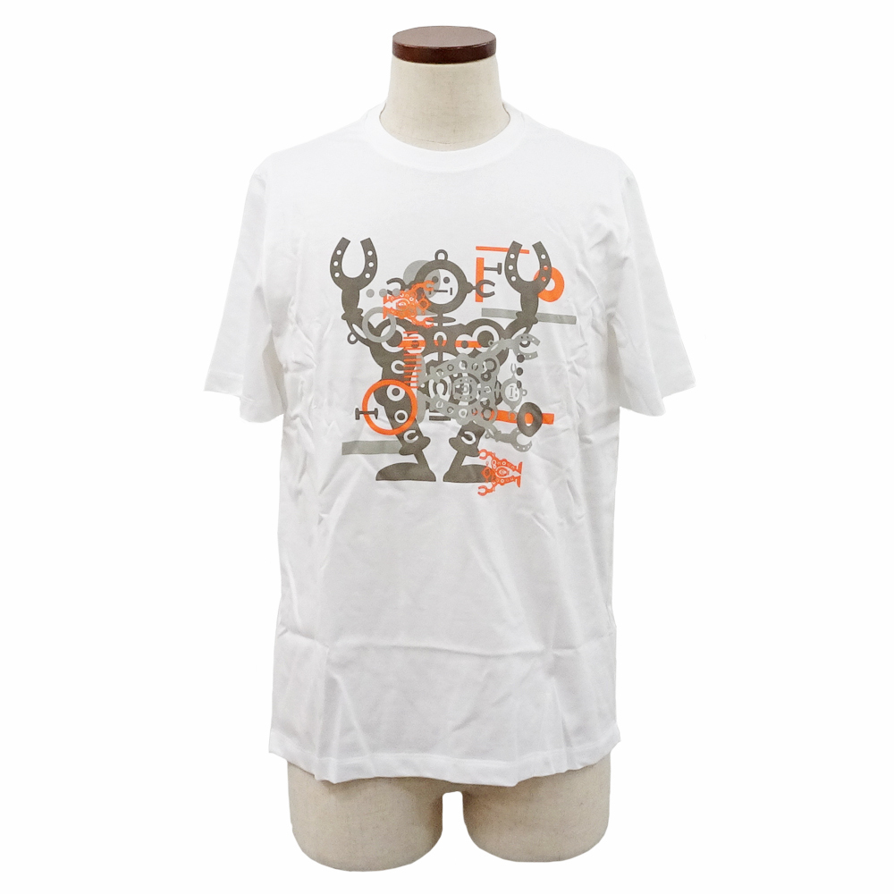 【栄】エルメス プリントTシャツ ハローミスターファリエール S ホワイト 綿100％ メンズ アパレル 男 服