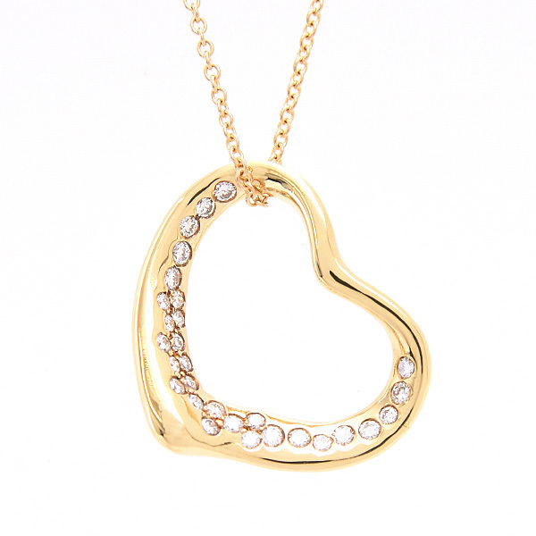 ティファニー ネックレス レディース オープンハート ダイヤモンド ペンダント イエローゴールド 750YG TIFFANY 中古_画像1