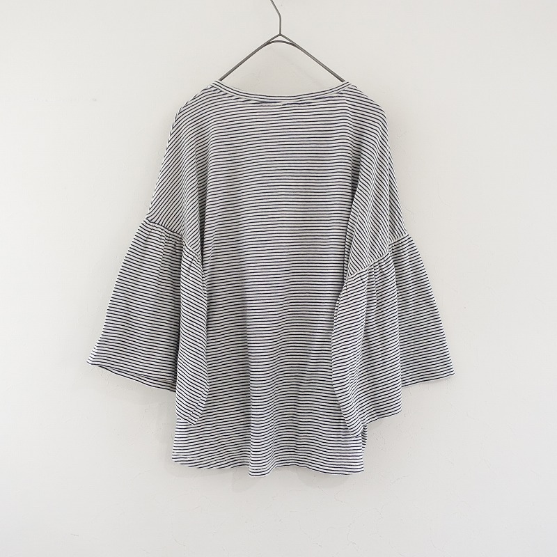 【美品】クローズド CLOSED *コットンボーダー柄フレアスリーブカットソー*S薄手シャツネイビーホワイト(27-2504-53)【10E52】