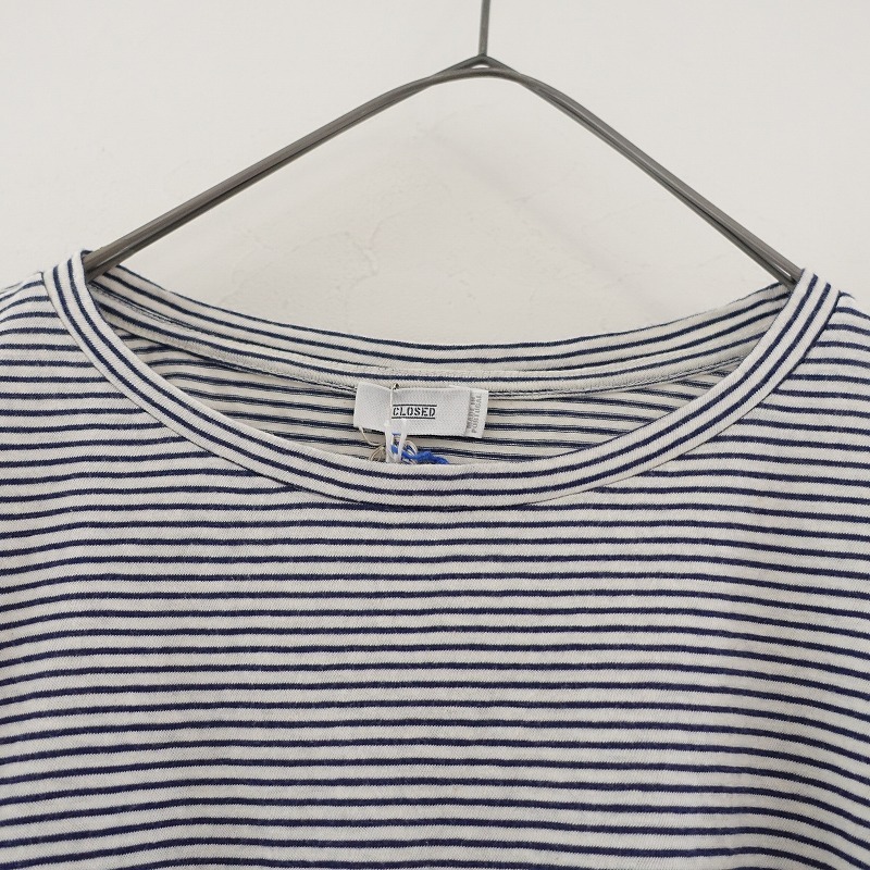 【美品】クローズド CLOSED *コットンボーダー柄フレアスリーブカットソー*S薄手シャツネイビーホワイト(27-2504-53)【10E52】