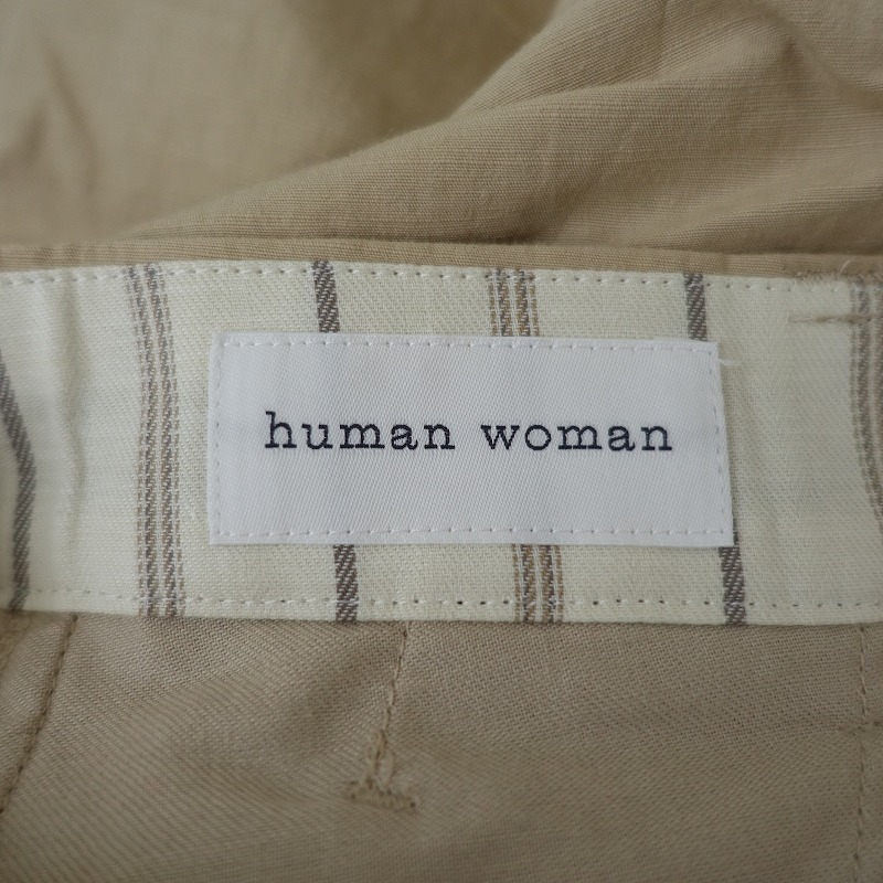 【定価1.3萬】ヒューマンウーマン HUMAN WOMAN *ドローストリングクロップドパンツ*Mタックワイドベージュ(33-2406-4)【62F42】