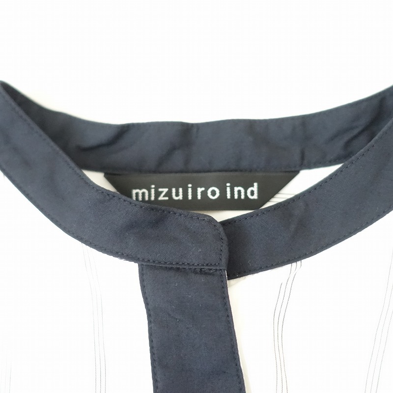 ミズイロインド mizuiro-ind *ストライプバイカラーシャツワンピース*オフホワイトブラック半袖(33-2409-710)【02J42】