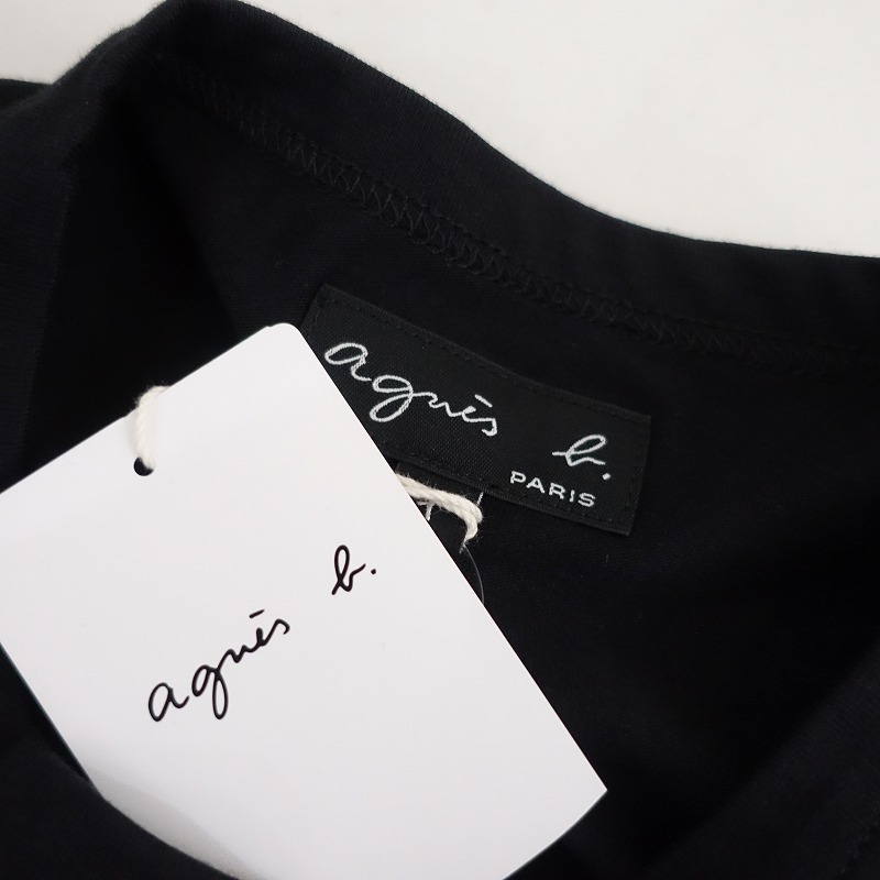 【美品】アニエスベー agnes b. *ハートプリントコットン半袖Tシャツ*1黒ブラックカットソーアニエスb.(33-2411-223)【90L42】