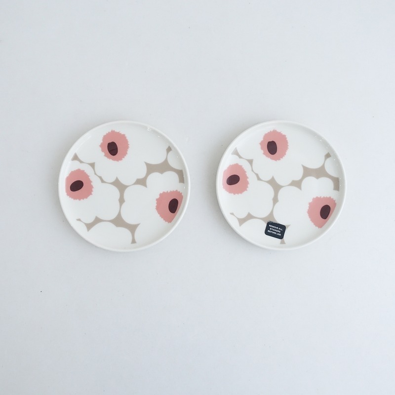 【北歐】未使用/マリメッコ marimekko *Unikko ウニッコ プレート 13.5㎝ クレイ×ホワイト 2枚セット*陶器(wa23-2503-73)【81D52】