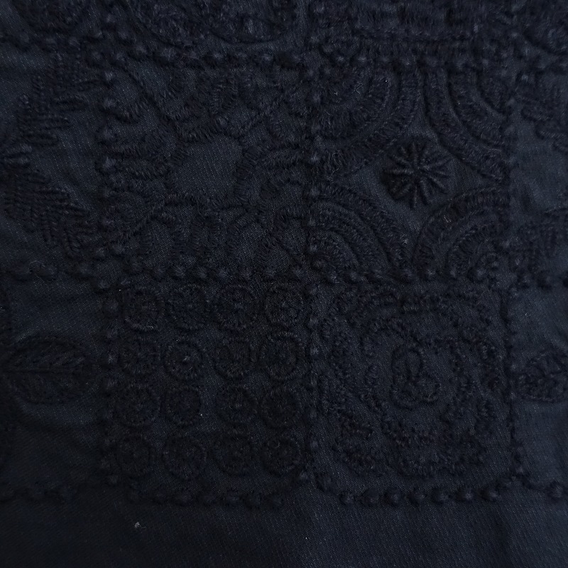 【染】ミナペルホネン mina perhonen *forest tile 刺しゅうワンピース*36コットン綿ブラック黒ドレス(34-2504-47)【90E52】