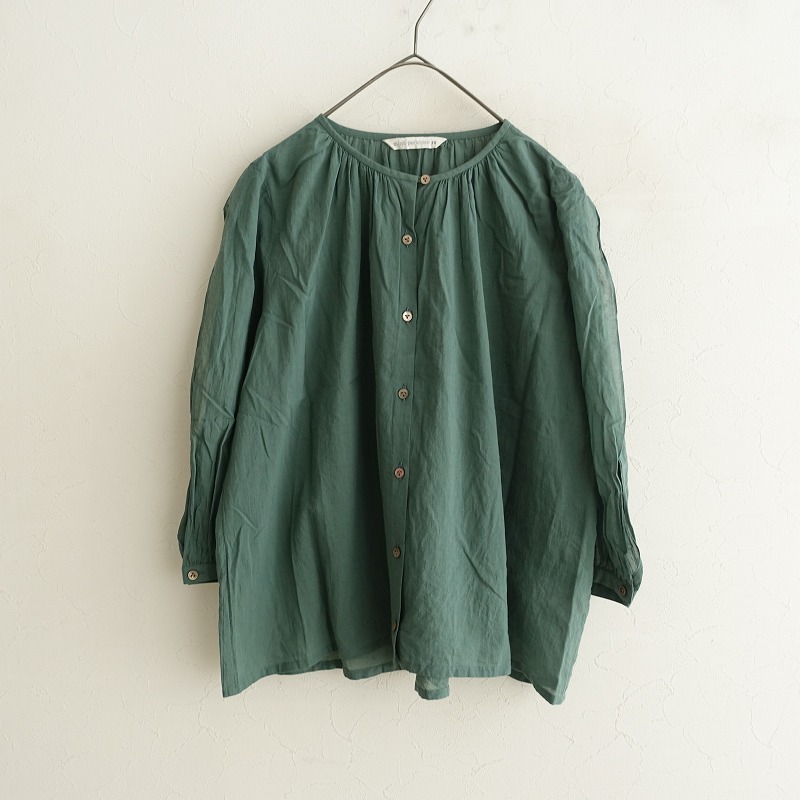 【定価2.9萬】ミナペルホネン mina perhonen *sunカットアウトスリーブギャザーブラウス*36グリーンボイル(2-2503-353)【03E52】