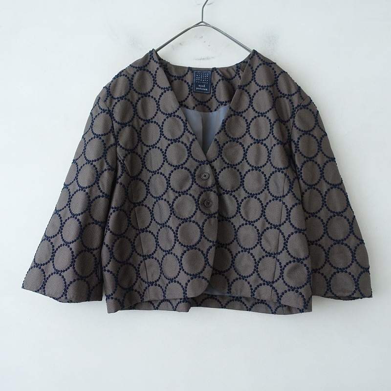 【定価9.9萬(wàn)】ミナペルホネン mina perhonen *tambourine シルクチェック刺繍フレアスリーブジャケット*38(jjk33-2503-343)【13E52】