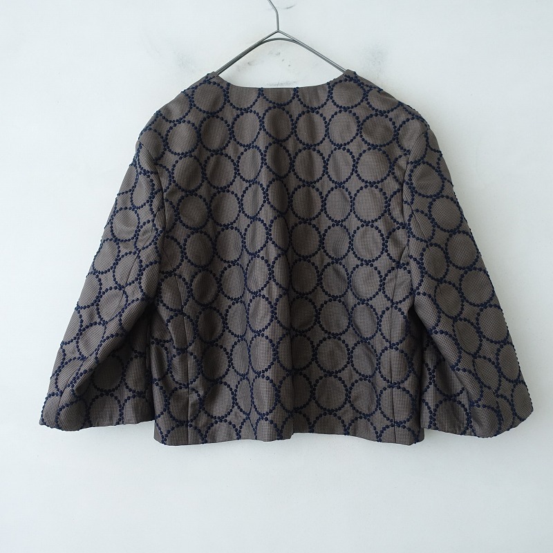 【定価9.9萬(wàn)】ミナペルホネン mina perhonen *tambourine シルクチェック刺繍フレアスリーブジャケット*38(jjk33-2503-343)【13E52】
