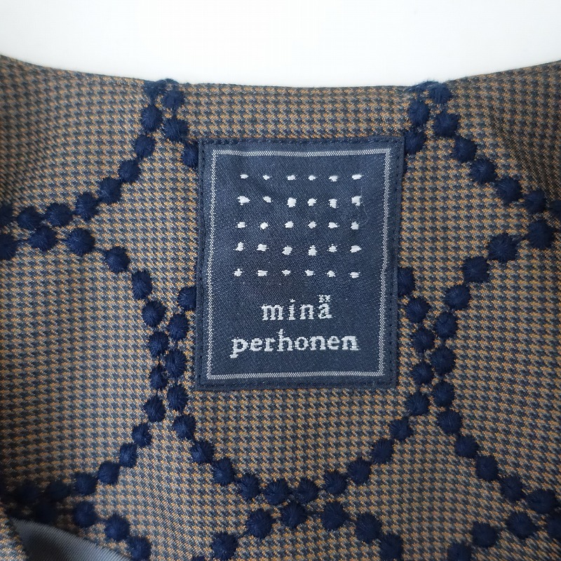 【定価9.9萬(wàn)】ミナペルホネン mina perhonen *tambourine シルクチェック刺繍フレアスリーブジャケット*38(jjk33-2503-343)【13E52】